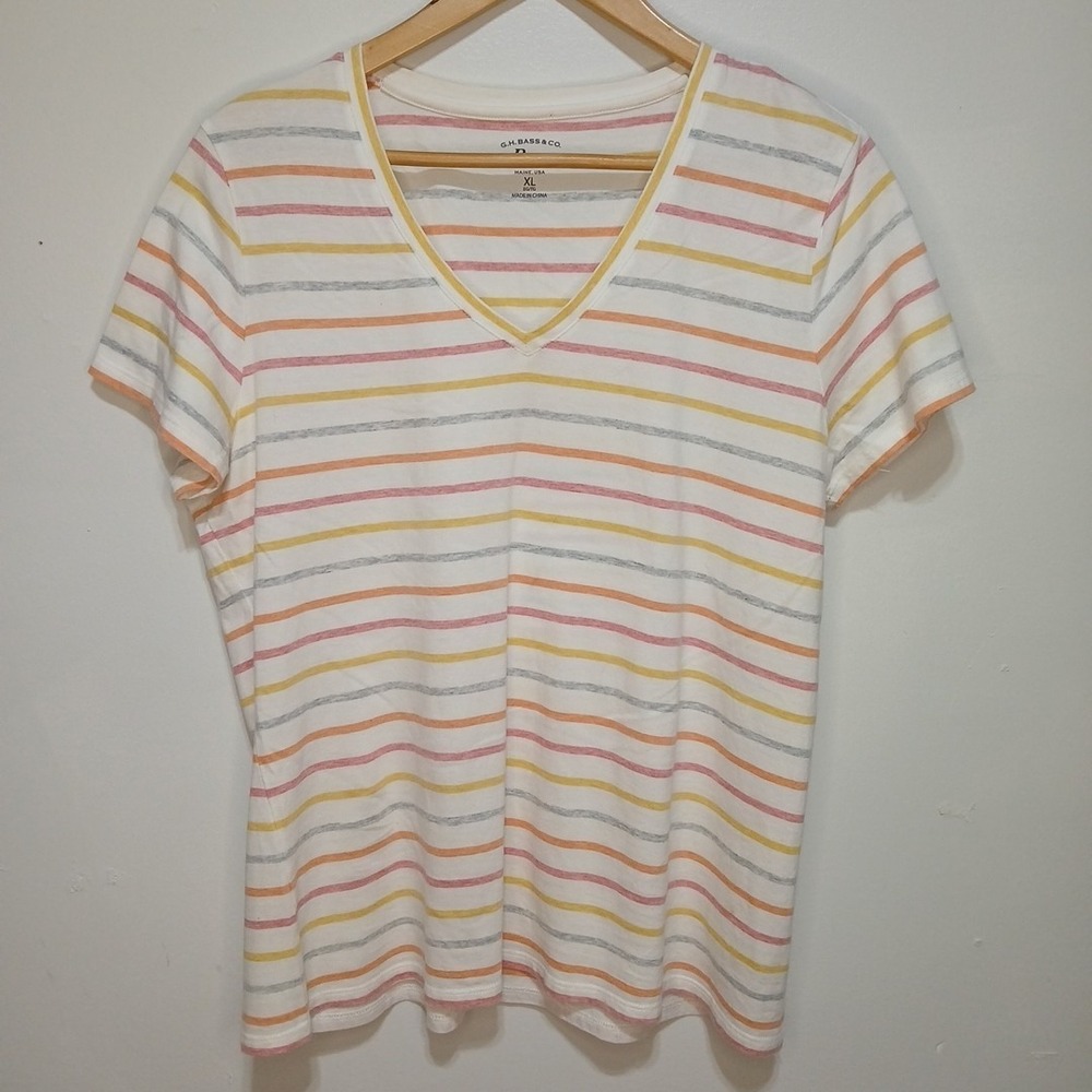 G. H. Bass & Co. Women's Size XL Fits Like Large Striped T-shirt 100% Cotton